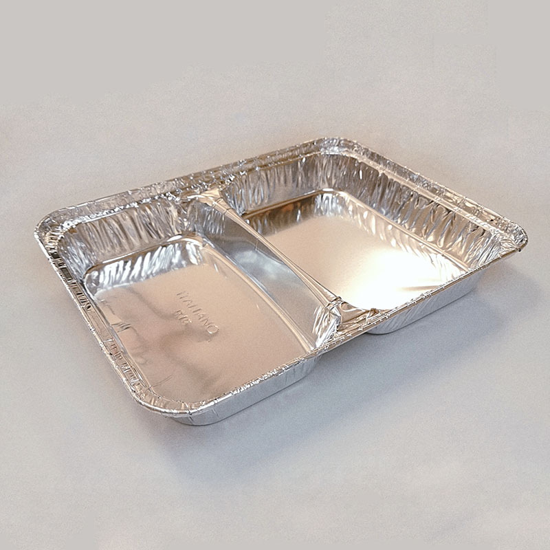 2 Compartment Aluminum Foil Pan Rectangular Disposable Take Out Food Container