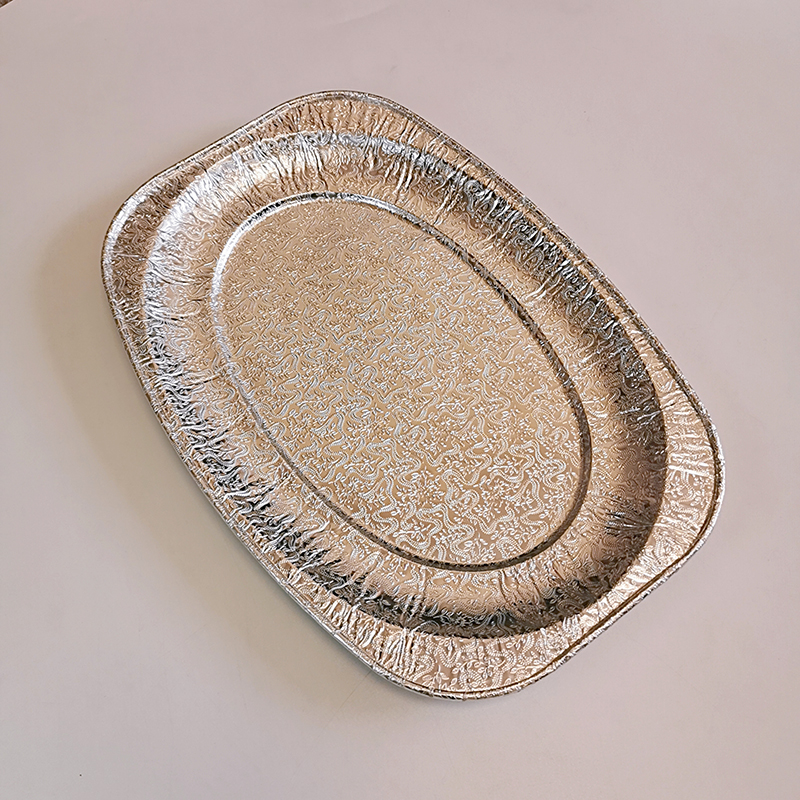 Oval Disposable Aluminum Foil Pans Embossing Tinfoil Fish Plate